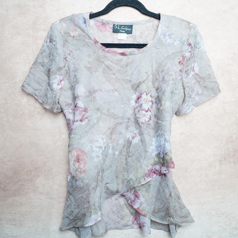 SL Fashions Floral Crinkle Blouse Petite 12P